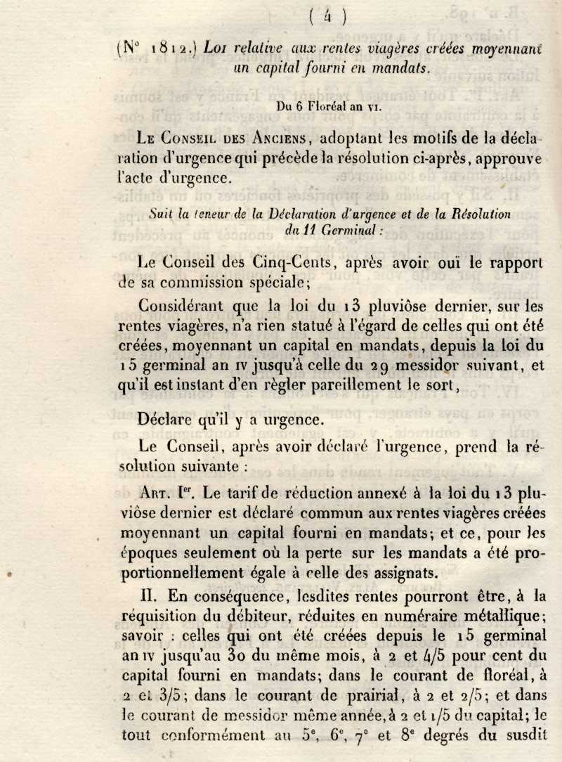 Loi Du 11 Germinal An Xi Résolution du 1 avril 1798 (11 germinal an 6) - loi-1798-04-01