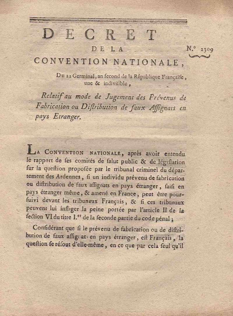 Loi Du 11 Germinal An Xi Décret du 11 avril 1794 (22 germinal an 2) - loi-1794-04-11 - Catalogue